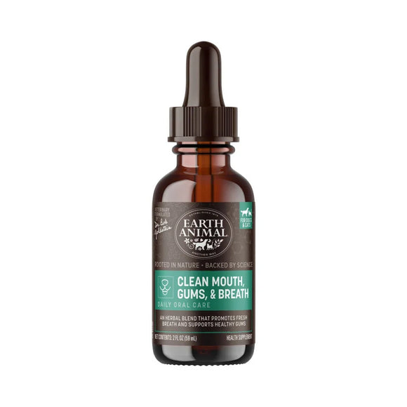 Earth Animal Clean Mouth Gums & Breath Health Supplement for Dogs & Cats 2-oz - Dog Health Care & Wellness 1