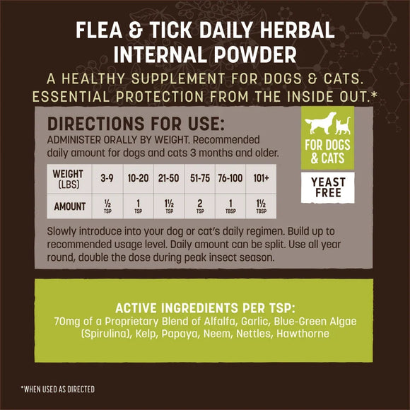 Earth Animal Flea & Tick Daily Herbal Internal Powder (Yeast-Free) Supplement for Dogs & Cats 8-oz - Dog Health Care &