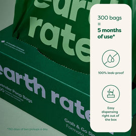 Earth Rated Dog Poop Bags Grab & Go Single Roll- Lavender Scented (300 Bags)