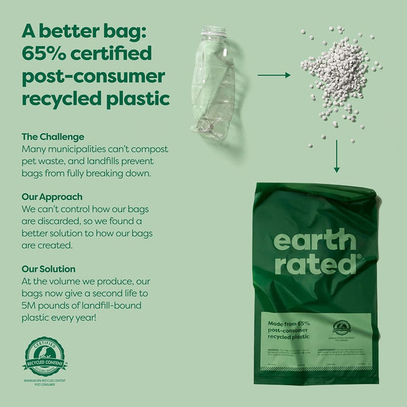 Earth Rated Dog Poop Bags Grab & Go Single Roll- Lavender Scented (300 Bags)