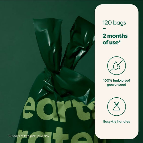 Earth Rated Dog Poop Bags with Handles- Unscented -120 Handle Bags