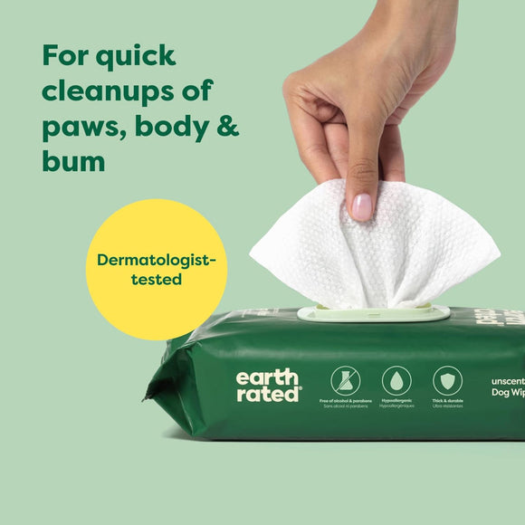 Earth Rated Hypoallergenic Dog Grooming Wipes -Unscented (100 count)