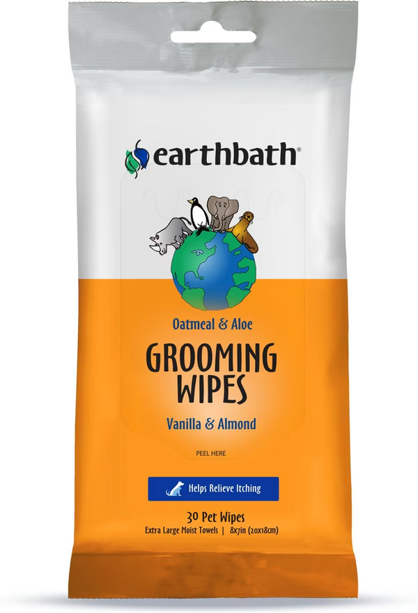 Earthbath Oatmeal & Aloe Vanilla & Almond Grooming Wipes for Dogs & Cats