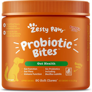 Zesty Paws Probiotic Bites Pumpkin Flavor Gut & Digestive Supplement for Dogs (90 ct)