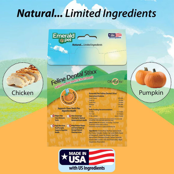Emerald Pet Feline Dental Stixx with Chicken & Pumpkin Dental Cat Treats (3.6 oz) - Cat Dental Chews & Treats 5