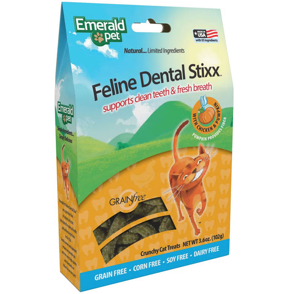 Emerald Pet Feline Dental Stixx with Chicken & Pumpkin Dental Cat Treats (3.6 oz) - Cat Dental Chews & Treats 1
