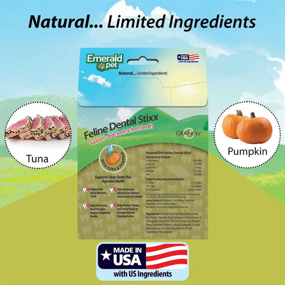 Emerald Pet Feline Dental Stixx with Tuna & Pumpkin Dental Cat Treats (3.6 oz) - Cat Dental Chews & Treats 5