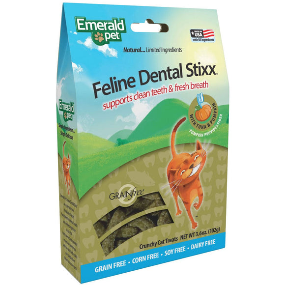 Emerald Pet Feline Dental Stixx with Tuna & Pumpkin Dental Cat Treats (3.6 oz) - Cat Dental Chews & Treats 1