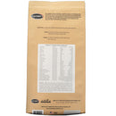 Back of a brown package with text and branding on a white background