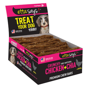 Etta Says! Premium Crunchy Chew Bars Chicken + Chia Dog Treats, 12 count