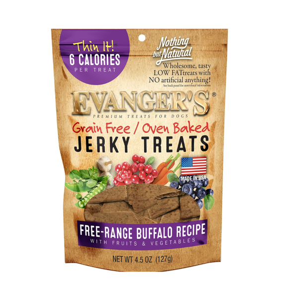 Evanger’s Grain-Free Oven Baked Buffalo Recipe Jerky Treats for Dogs (4.5 oz) - Dog Treats 1