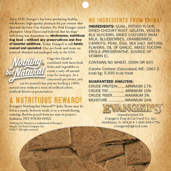 Evanger’s Grain-Free Oven Baked Qauil Recipe Jerky Treats for Dogs (4.5 oz) - Jerky Dog Treats 2