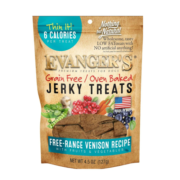 Evanger’s Grain-Free Oven Baked Venison Recipe Jerky Treats for Dogs (4.5 oz) - Dog Treats 1