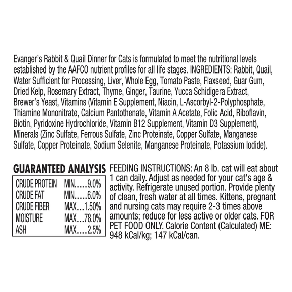 Evanger’s Super Premium Rabbit & Quail Dinner Grain-Free Wet Cat Food (5.5-oz x 24 cans) - Cat Food 3