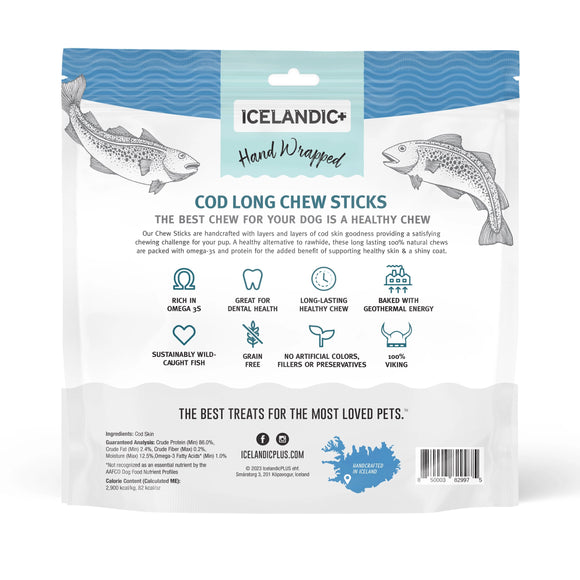 Icelandic+ Hand Wrapped Cod Skin Long Chew Stick Dog Treats.