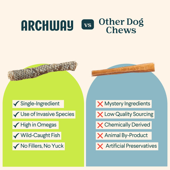Archway Single Ingredient Silver Carp Rolled Skin Natural Dog Chew Treat, 2-oz
