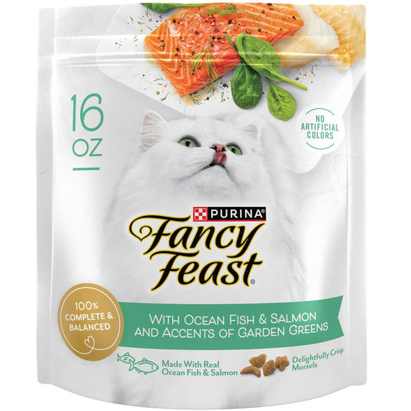 Fancy Feast Gourmet Ocean Fish & Salmon & Accents of Garden Greens Dry Cat Food, 16-oz