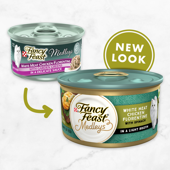 Fancy Feast Medleys White Meat Chicken Florentine in Sauce Wet Cat Food, 3-oz case of 24