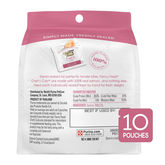 Fancy Feast Purely Natual Hand-Flaked Salmon Cat Treats (10 pouches) - Cat Treats 10