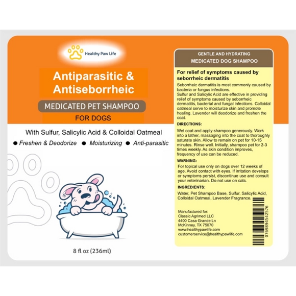 Healthy Paw Life Antiparasitic & Antiseborrheic Medicated Pet Shampoo for Dogs, 8-oz