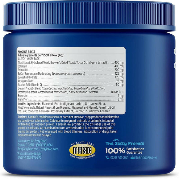 Zesty Paws Senior Advanced Allergy Immune Salmon Flavored Soft Chews Skin Support For Dog (90 ct)