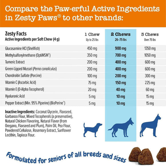 Zesty Paws Senior Advanced Mobility Bites Chicken Flavor Supplement For Dog (90 ct)