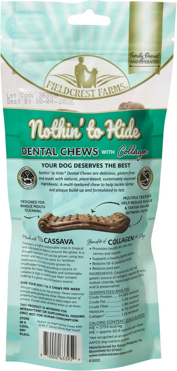 Fieldcrest Farms Nothin’ to Hide Dental Wave Beef Dog Treat 8-pack - Dog Dental Chews & Treats 5