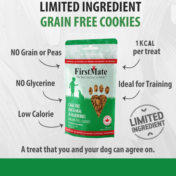 FirstMate Cage Free Duck Meal & Blueberries Mini Trainers Grain Free Dog Treats (8 oz) - Dog Treats 2