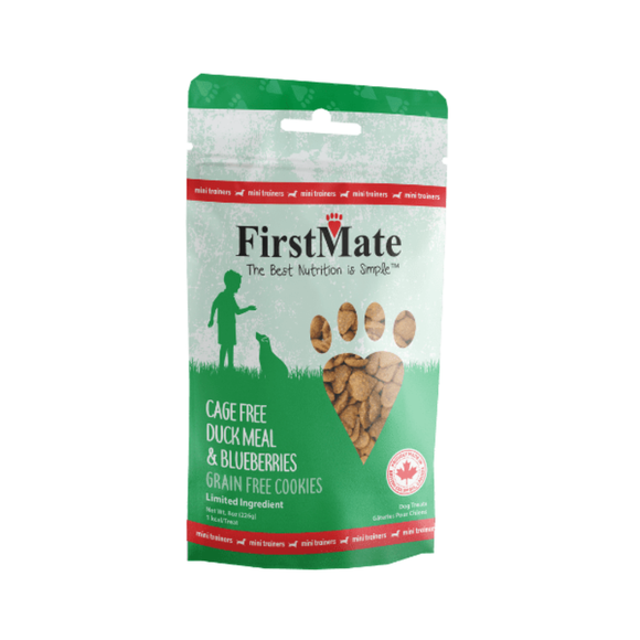 FirstMate Cage Free Duck Meal & Blueberries Mini Trainers Grain Free Dog Treats (8 oz) - Dog Treats 1