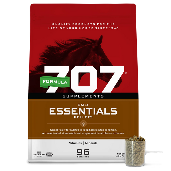 Formula 707 Daily Essentials Vitamins & Minerals Supplement for Horses - 12 lb -96 servings - Horse Vitamins &
