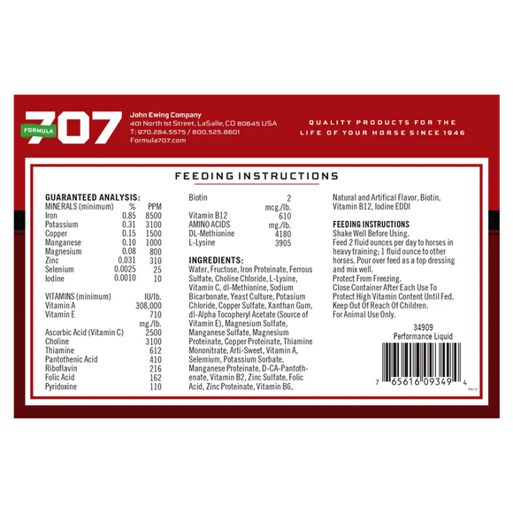 Formula 707 Performance Liquid Horse Supplement (1 Gallon 128 Servings) - Horse Vitamins & Supplements 2