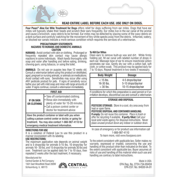 Four Paws Healthy Promise Aloe Ear Mite Treatment For Dogs (0.75 oz)