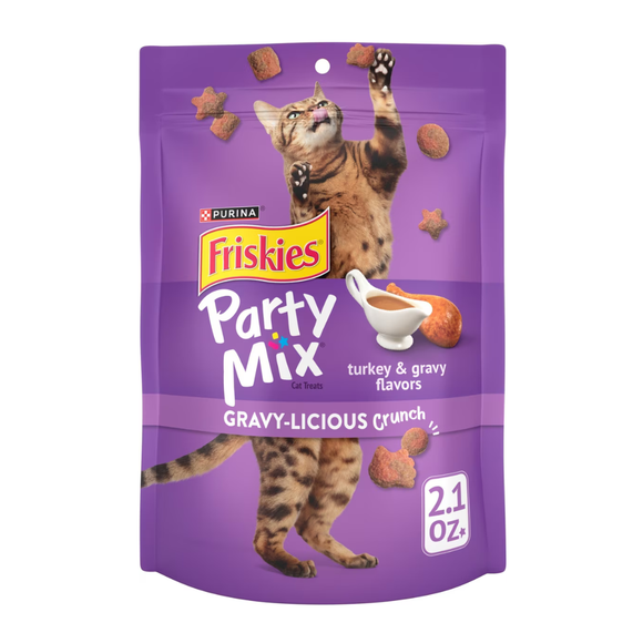 Friskies Party Mix Gravy-Licious Crunch Turkey & Gravy Cat Treats (2.1 oz) - Cat Treats 1
