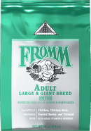 Fromm dog food package for adult large and giant breed dogs on a green background