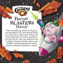 Product packaging for Crunchy Dog Bacon Blasters flavor with cartoon dog in space suit and bacon pieces.