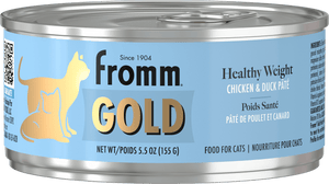 Can of Fromm Gold Healthy Weight Chicken & Duck Pate for cats on a black background