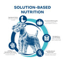 Dog illustration with nutritional information on a white background