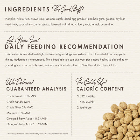 Dog food packaging with ingredients list, daily feeding recommendation, guaranteed analysis, and caloric content.