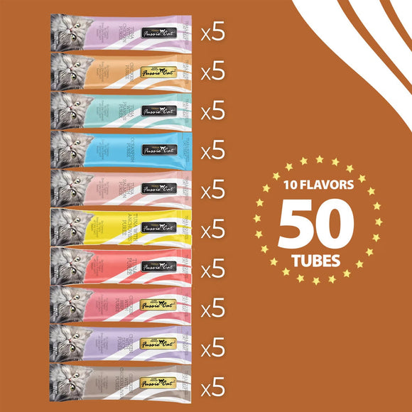 Fussie Cat 10 Flavors Variety Lickable Cat Treats 0.5-oz tube 50 count - Cat Treats 10