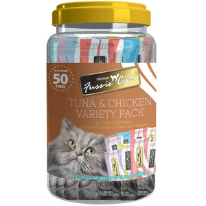 Fussie Cat 10 Flavors Variety Lickable Cat Treats 0.5-oz tube 50 count - Tuna & Chicken - Cat Treats 2