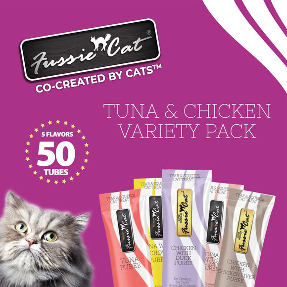 Fussie Cat 5 Flavors Variety Lickable Cat Treats 0.5-oz tube 50 count - Cat Treats 10