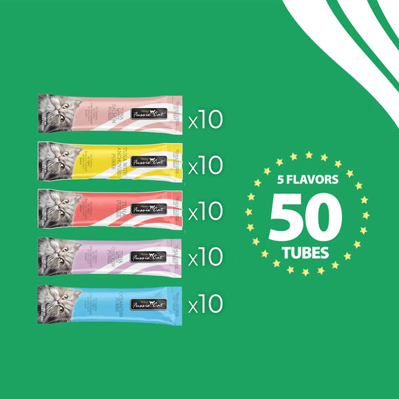 Fussie Cat 5 Flavors Variety Lickable Cat Treats 0.5-oz tube 50 count - Cat Treats 5