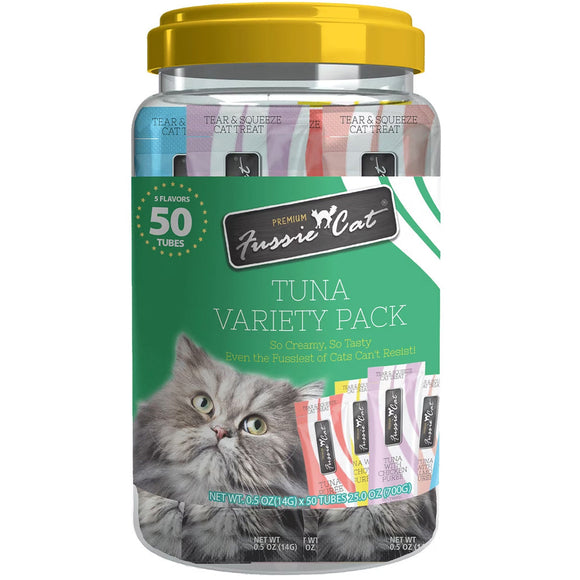 Fussie Cat 5 Flavors Variety Lickable Cat Treats 0.5-oz tube 50 count - Tuna - Cat Treats 1