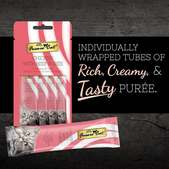 Fussie Cat Chicken with Beef Puree Lickable Cat Treats 0.5-oz x 4-tubes - Cat Treats 2