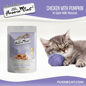 Fussie Cat Chicken with Pumpkin in Goat Milk Mousse Kitten Pouch, 1.5-oz case of 12 Cat Treats.