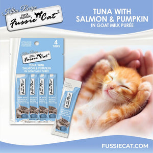Fussie Cat Tuna Salmon & Pumpkin in Goat Milk Puree Lickable Kitten Recipe 0.5-oz tube 4-count - Cat Treats 2