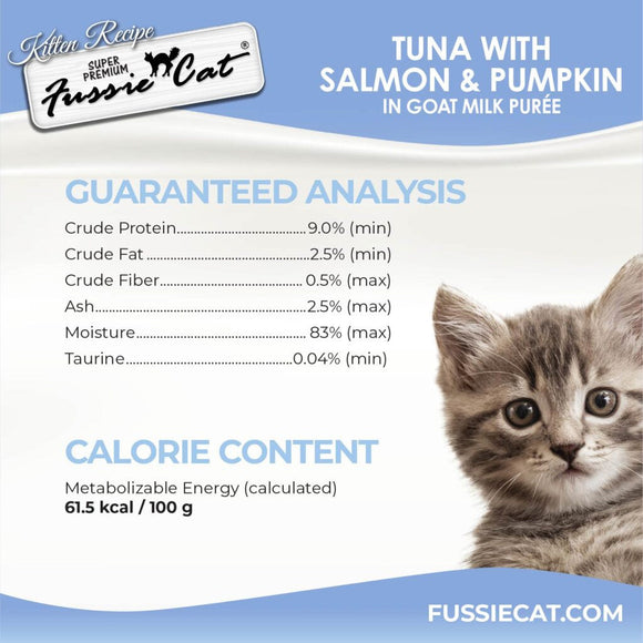 Fussie Cat Tuna Salmon & Pumpkin in Goat Milk Puree Lickable Kitten Recipe 0.5-oz tube 4-count - Cat Treats 4