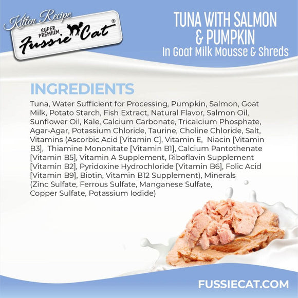 Fussie Cat Tuna with Salmon in Goat Milk Mousse Kitten Pouch 1.5-oz case of 12 - Cat Treats 2