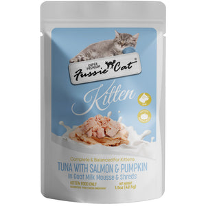 Fussie Cat Tuna with Salmon in Goat Milk Mousse Kitten Pouch 1.5-oz case of 12 - Cat Treats 1