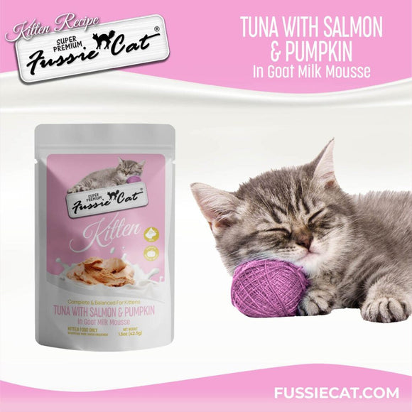 Fussie Cat Tuna with Salmon in Goat Milk Shreds Kitten Pouch 1.5-oz case of 12 - Cat Treats 2